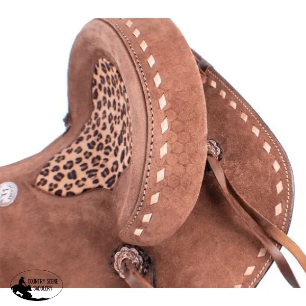 10" Double T  Youth Hard Seat Barrel style saddle with Cheetah Seat.