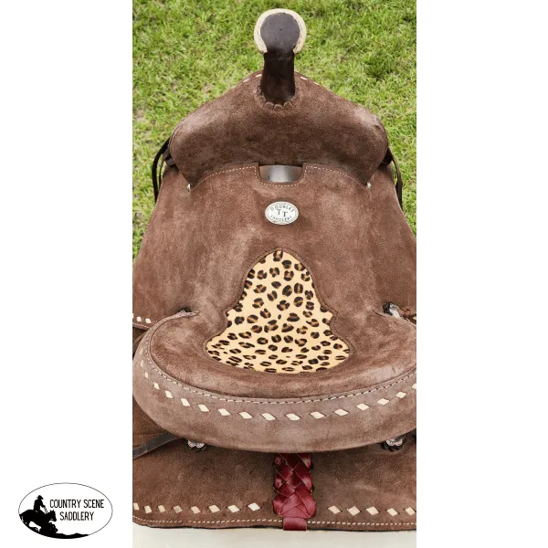 10" Double T  Youth Hard Seat Barrel style saddle with Cheetah Seat.