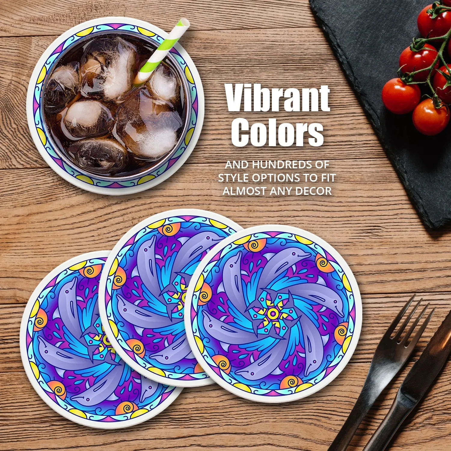 4" Round Ceramic Coasters - Mother Holds Her Childrens Hearts Forever, 4/Box, 2/Case, 8 Pieces