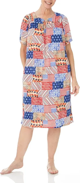 AmeriMark Casual Womens Patio Muumuu House Dress Loose Comfortable Short Sleeve Sun Dress Lounger Gown Sleepwear for Ladies
