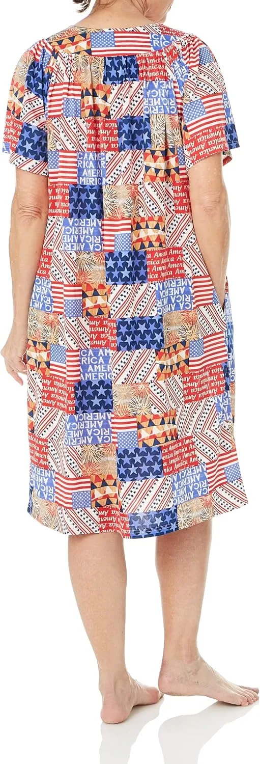 AmeriMark Casual Womens Patio Muumuu House Dress Loose Comfortable Short Sleeve Sun Dress Lounger Gown Sleepwear for Ladies