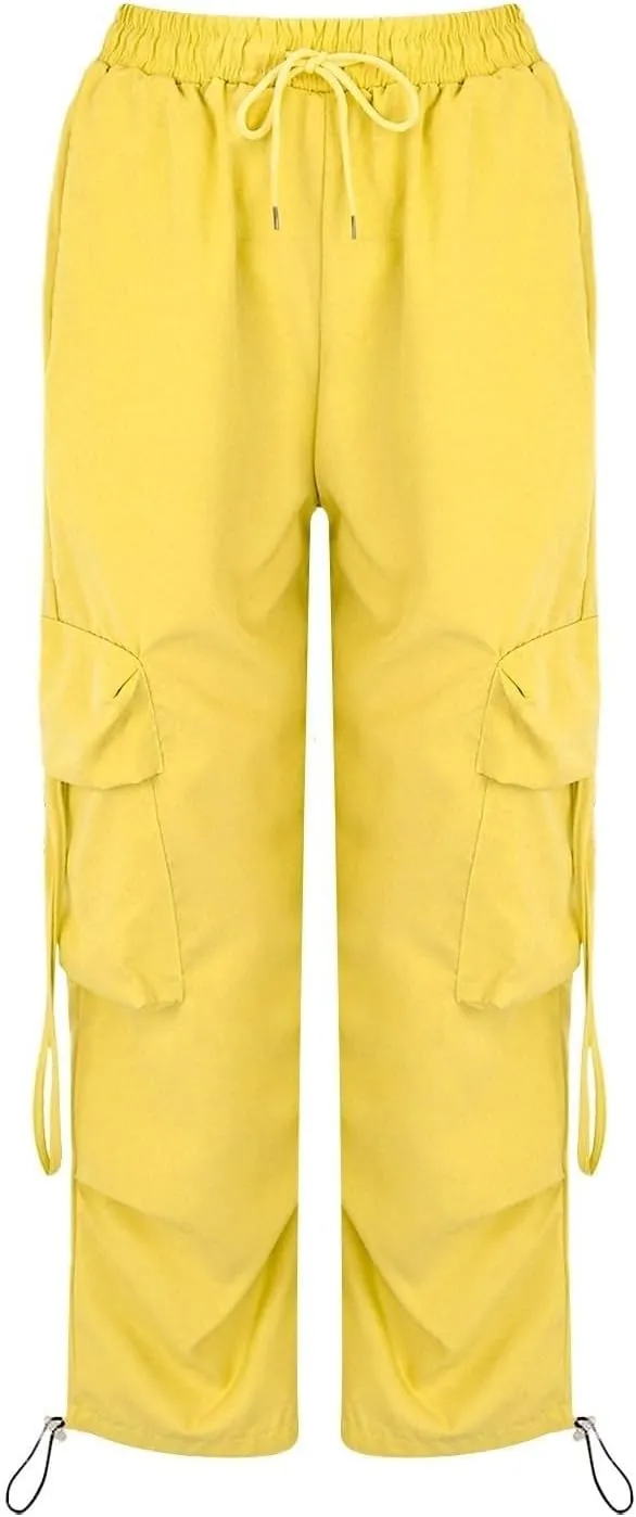 Baggy Cargo Pants Women Casual High Waisted Parachute Pants Drawstring Loose Hip Hop Wide Leg Pant Y2K Streetwear