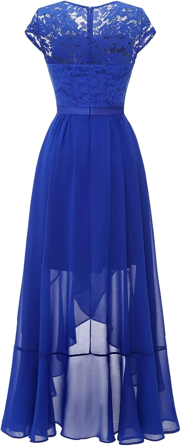 Bbonlinedress Women's V-Neck Dress for Women Wedding Guest Hi-Lo Floral Lace Prom Cocktail Party Formal Bridesmaid Dress