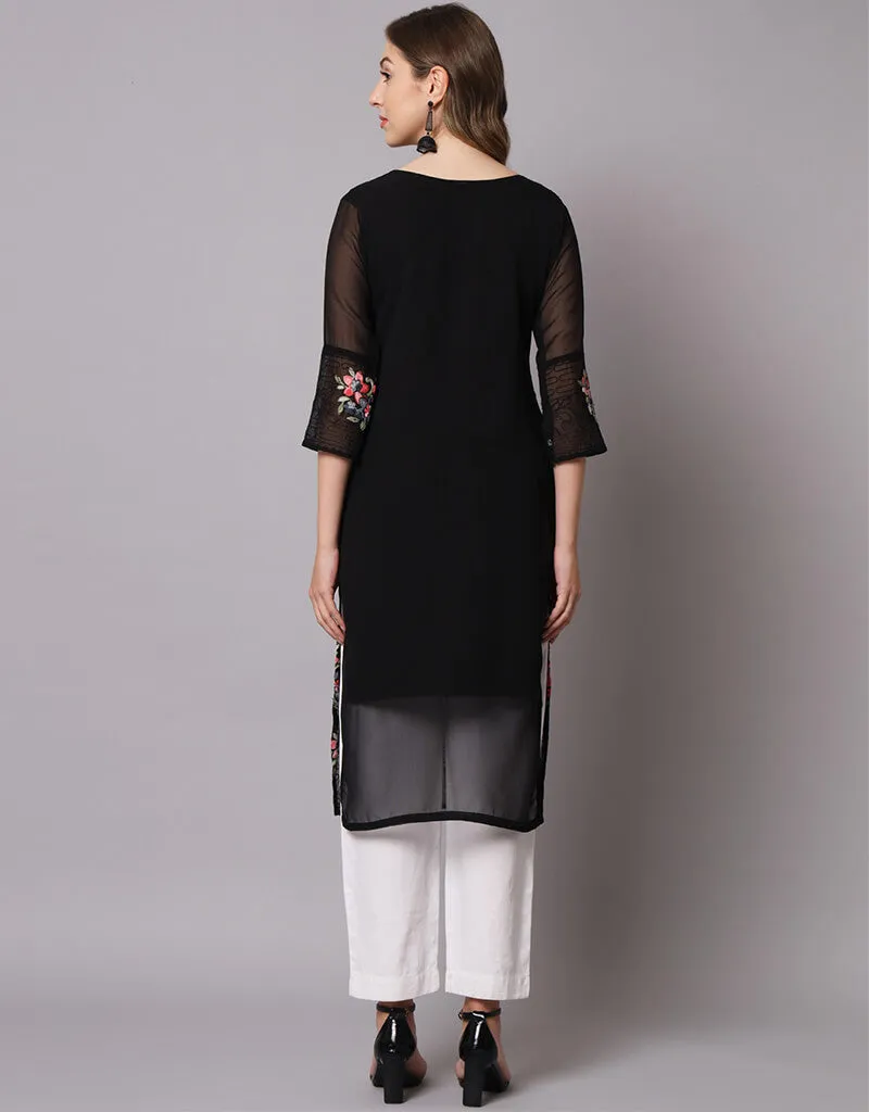 Black Georgette Straight Kurti