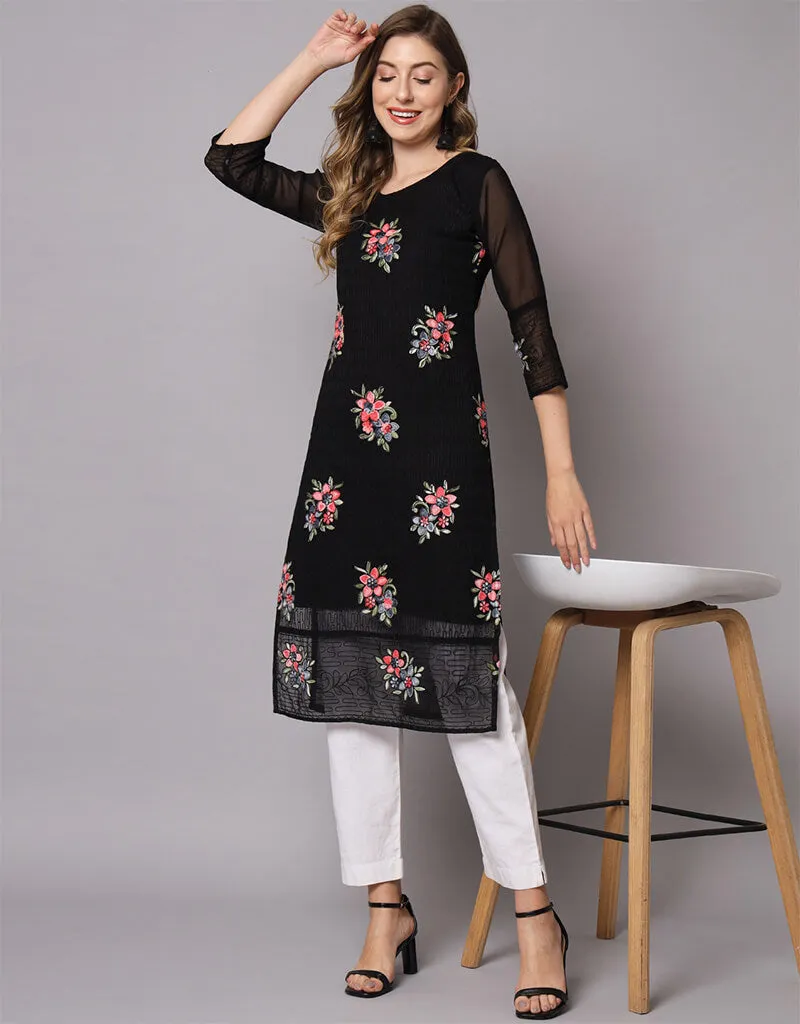 Black Georgette Straight Kurti