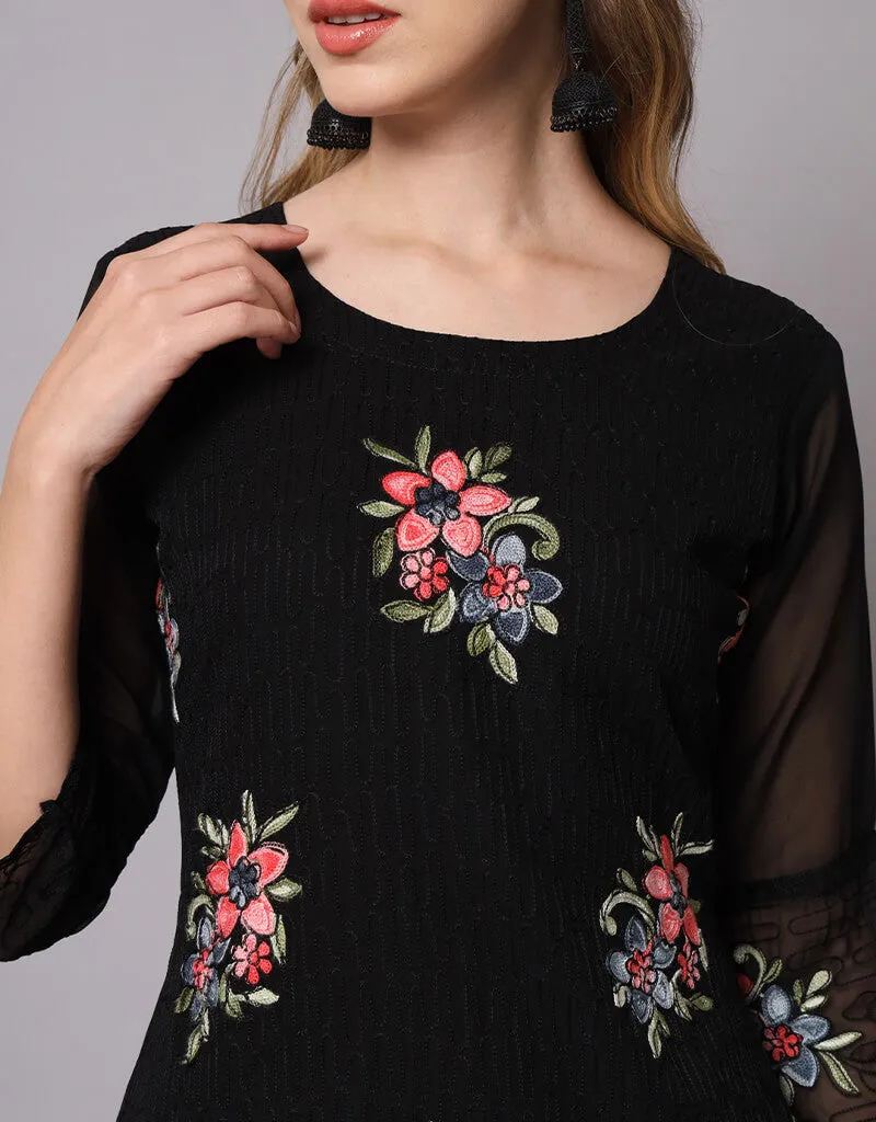 Black Georgette Straight Kurti