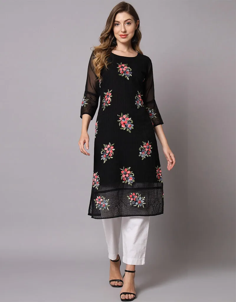 Black Georgette Straight Kurti