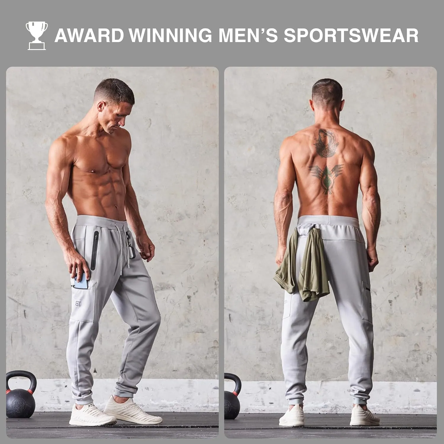 Born Tough Men's Tapered Bodybuilding Gym Joggers with Cargo Pockets, Athletic Running Sweatpants