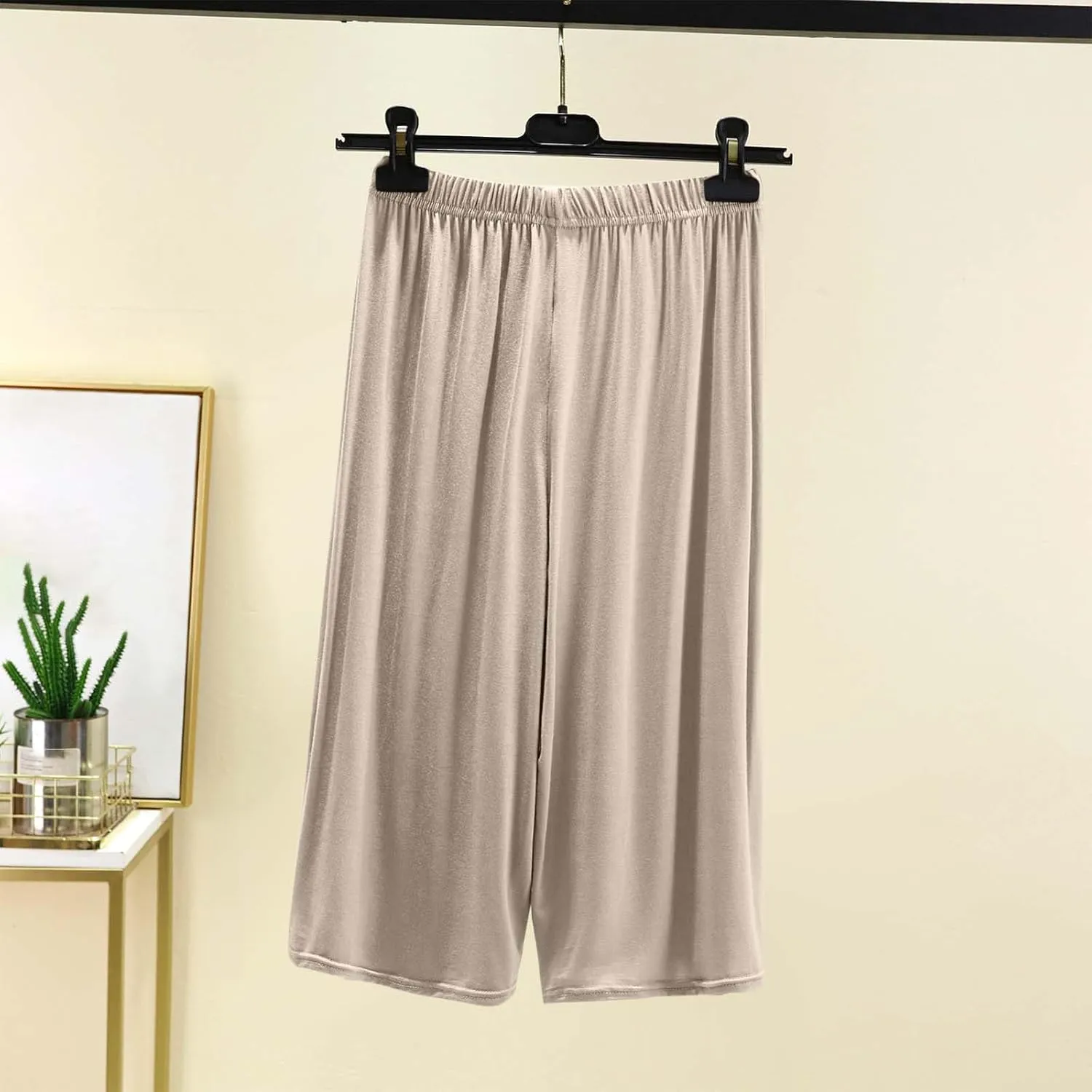 BZGTZT Women Wide Leg Palazzo Capri Pants Elastic Waist Drawstring Cropped Casual Joggers Lightweight Straight Trouser