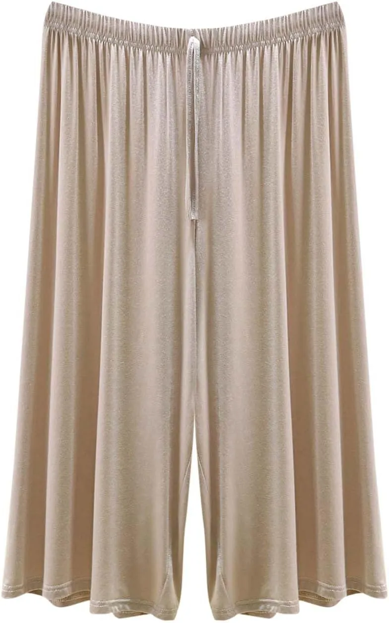 BZGTZT Women Wide Leg Palazzo Capri Pants Elastic Waist Drawstring Cropped Casual Joggers Lightweight Straight Trouser
