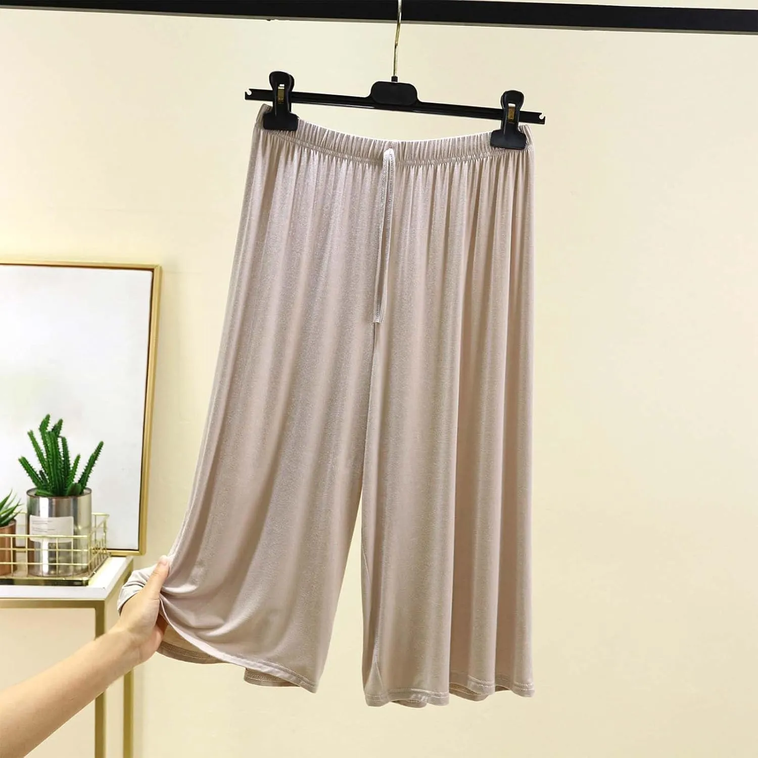 BZGTZT Women Wide Leg Palazzo Capri Pants Elastic Waist Drawstring Cropped Casual Joggers Lightweight Straight Trouser