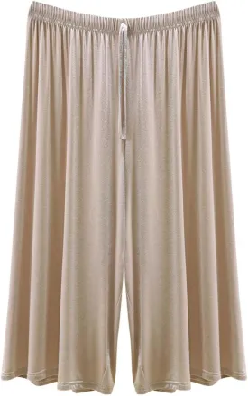BZGTZT Women Wide Leg Palazzo Capri Pants Elastic Waist Drawstring Cropped Casual Joggers Lightweight Straight Trouser