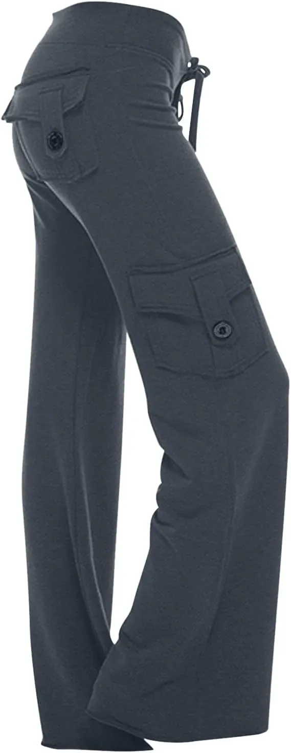 Cargo Pants Women Plus Size Wide Leg Yoga Pants High Waisted Straight Leg Lounge Trousers Flare Leggings with Pockets