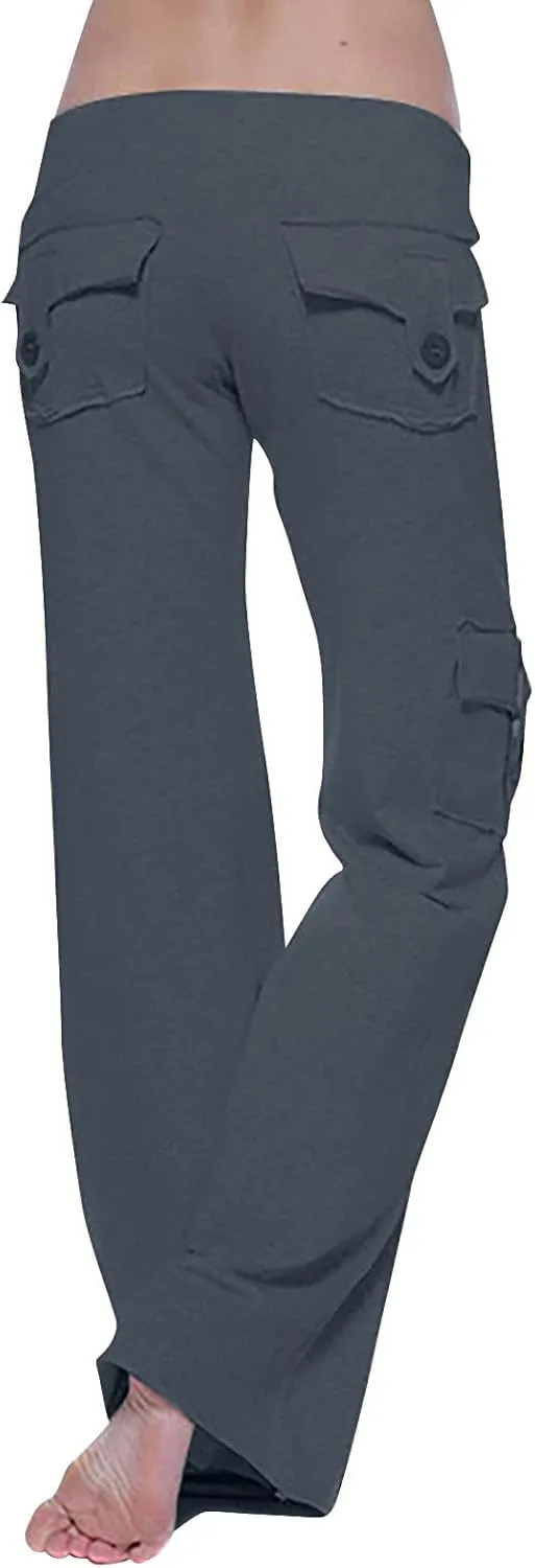 Cargo Pants Women Plus Size Wide Leg Yoga Pants High Waisted Straight Leg Lounge Trousers Flare Leggings with Pockets