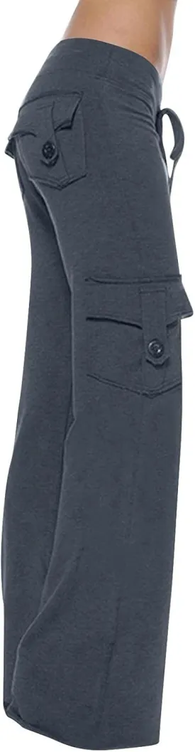 Cargo Pants Women Plus Size Wide Leg Yoga Pants High Waisted Straight Leg Lounge Trousers Flare Leggings with Pockets