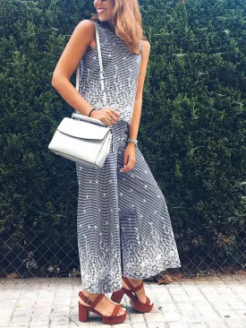 Casual Striped Printed Sleeveless Suit