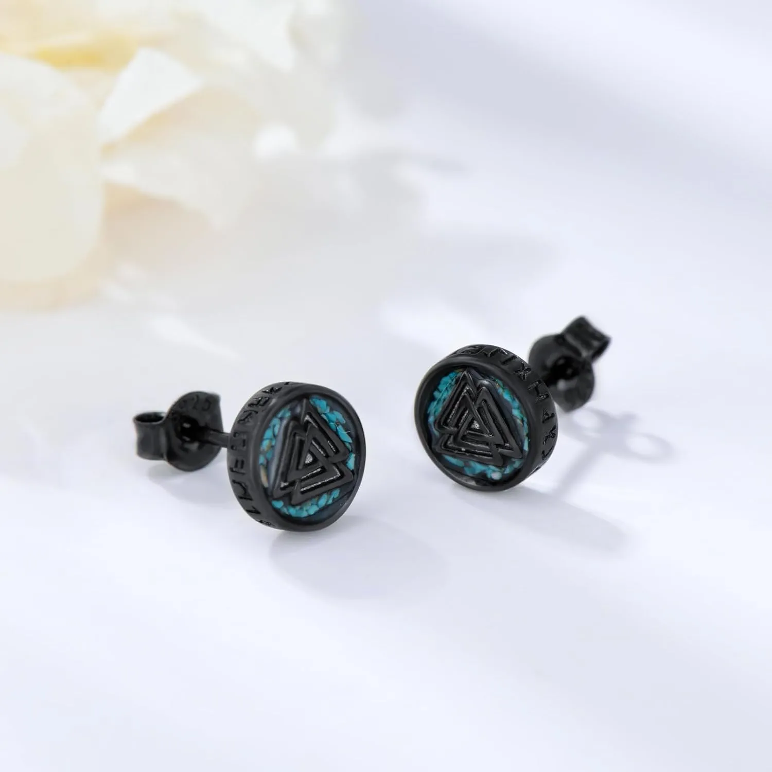Cross/Ankh/Peace/Viking Stud Earrings for Men Women 925 Sterling Silver Turquoise Earrings Hypoallergenic Celtic Jewelry Valentines Birthday Gifts for Friends Brothers Sisters