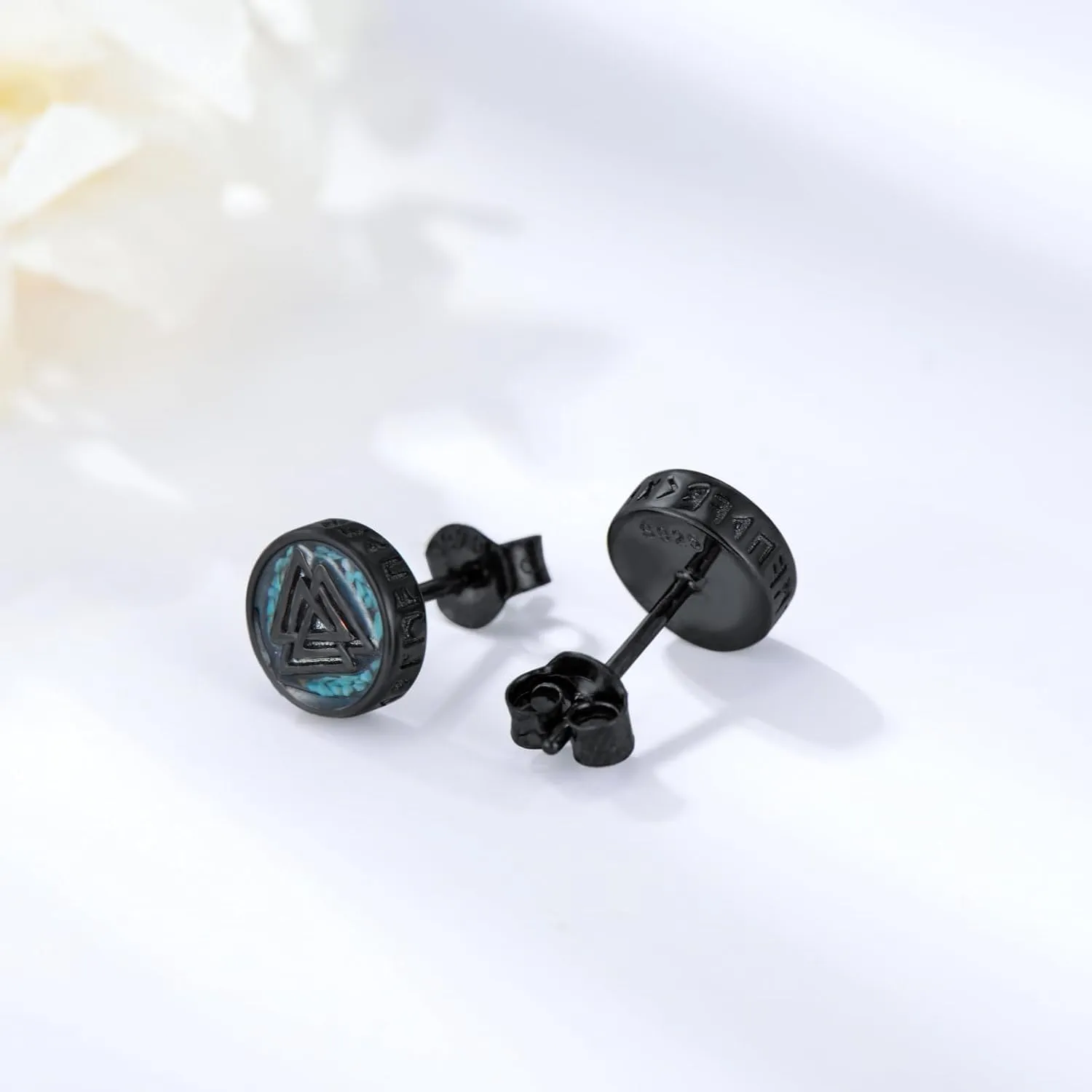Cross/Ankh/Peace/Viking Stud Earrings for Men Women 925 Sterling Silver Turquoise Earrings Hypoallergenic Celtic Jewelry Valentines Birthday Gifts for Friends Brothers Sisters