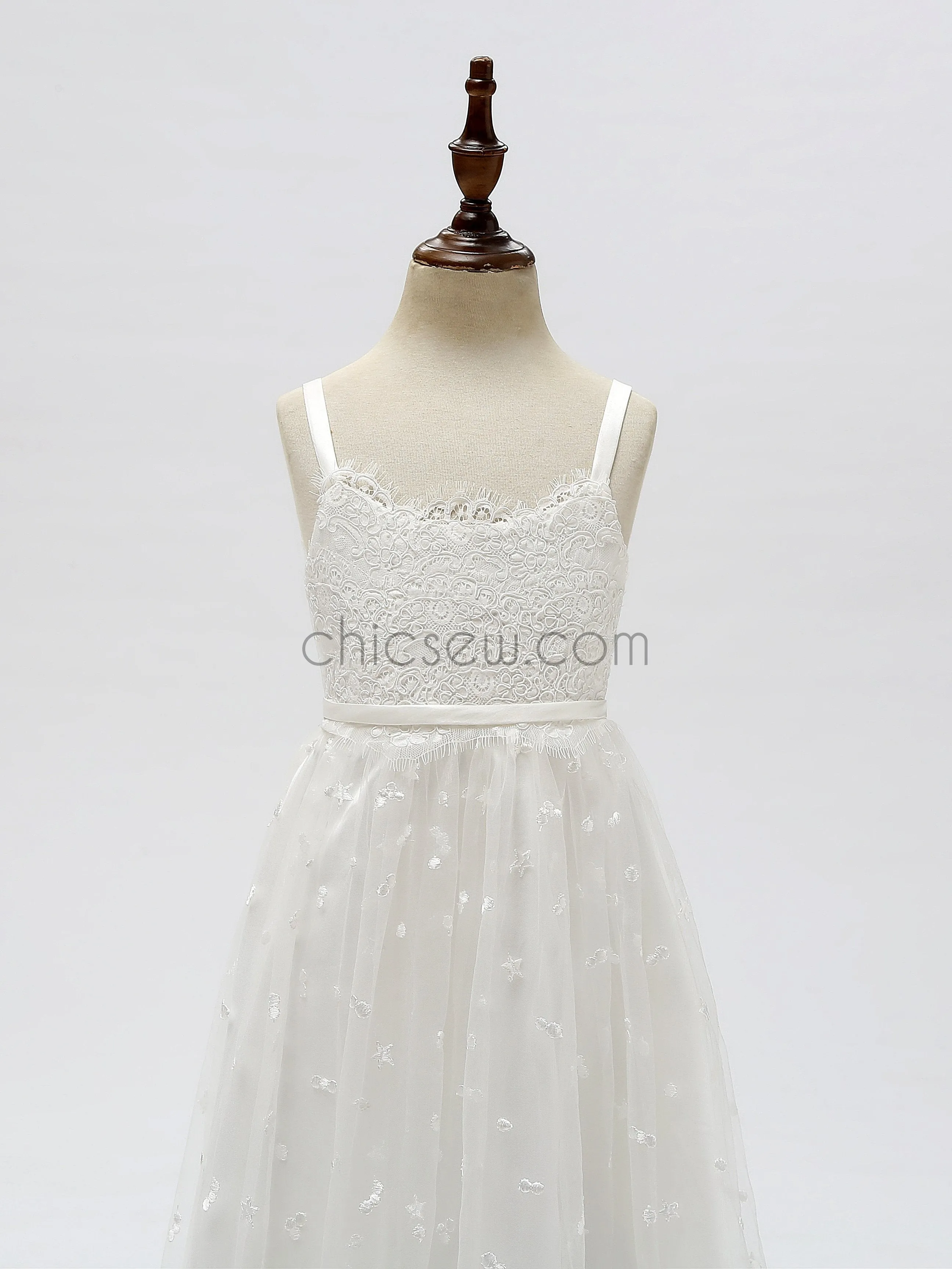 Cute Lace Long Round Neckline Flower Girl Dresses YKX024