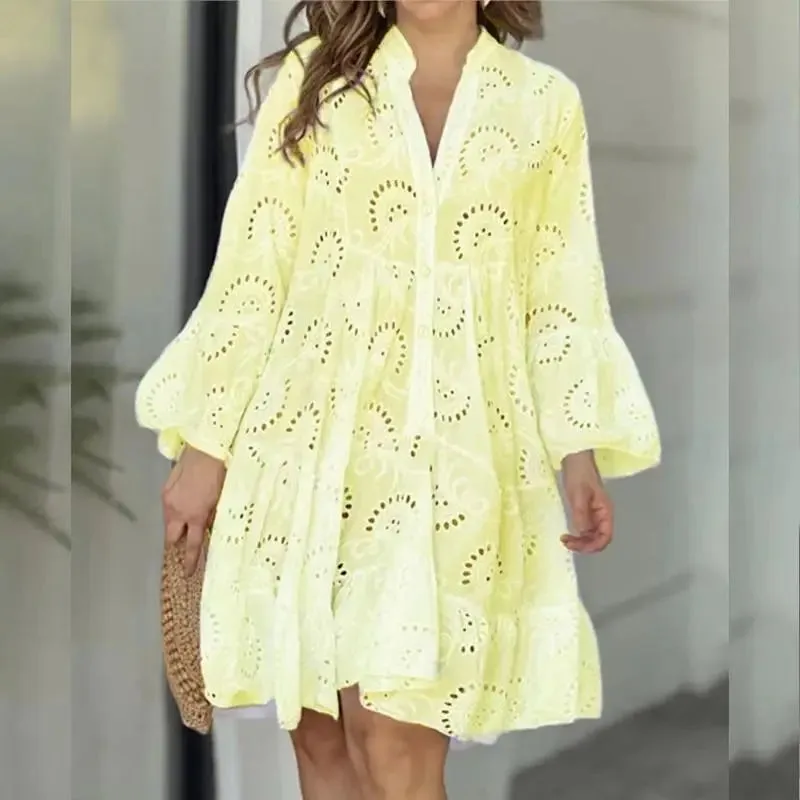 Elegant V-neck Lace Mini Dress - Summer Casual Women's Beachwear