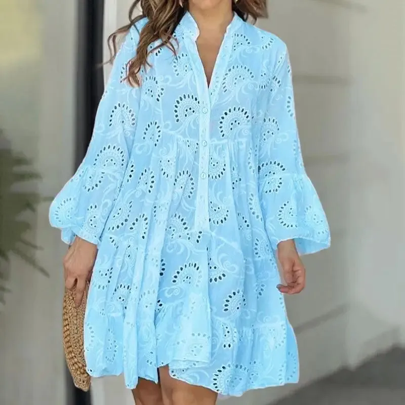 Elegant V-neck Lace Mini Dress - Summer Casual Women's Beachwear