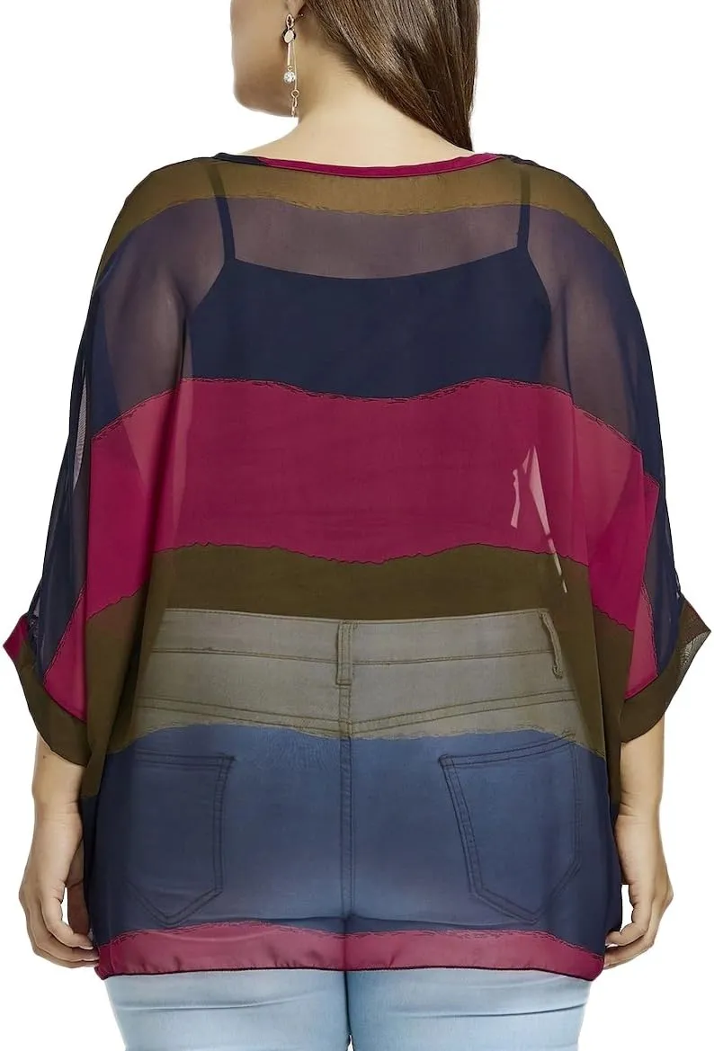 Fendxxxl Women's Batwing Tops Casual Chiffon Blouse Colorblock Shirt Loose Tunics