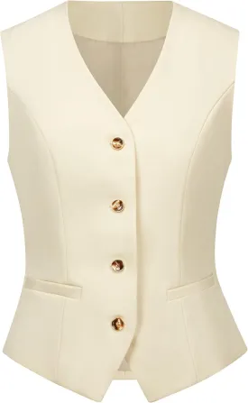 Foucome Women's Formal Regular Fitted Business Dress Suits Button Down Vest Waistcoat