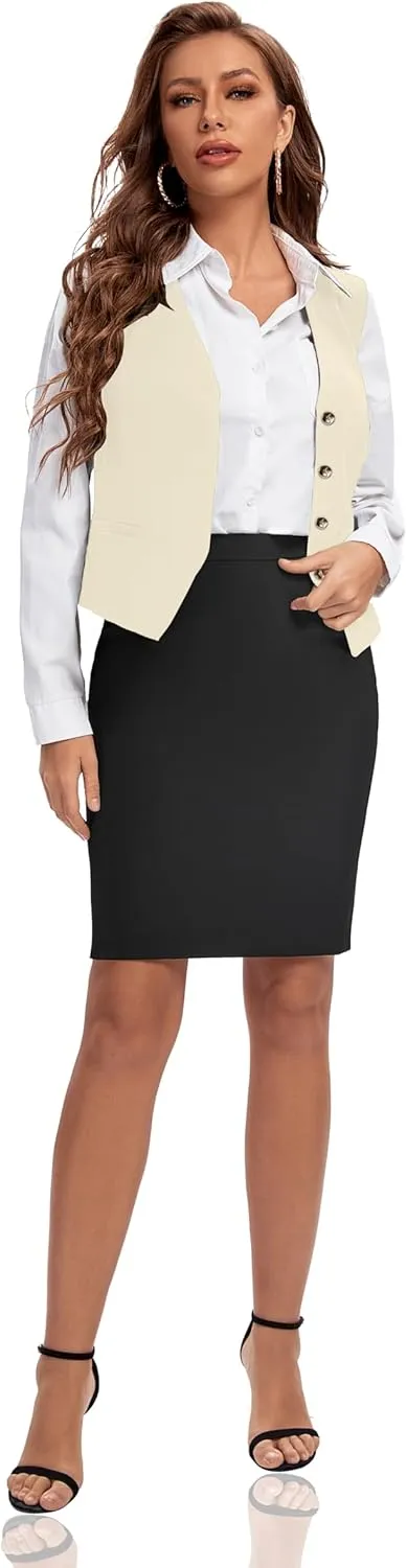 Foucome Women's Formal Regular Fitted Business Dress Suits Button Down Vest Waistcoat