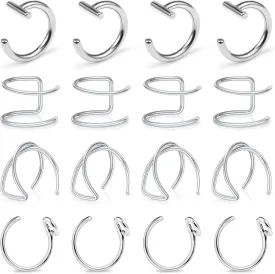 Ftovosyo Fake Lip Rings T Shaped Stainless Steel Gothic Clip on Non Piercing Nose Ring Double Cartilage Helix Earrings Ear Cuff for Women Men