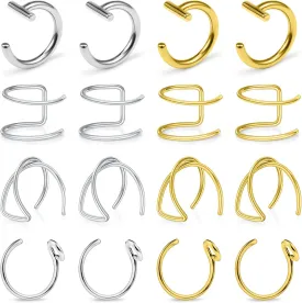Ftovosyo Fake Lip Rings T Shaped Stainless Steel Gothic Clip on Non Piercing Nose Ring Double Cartilage Helix Earrings Ear Cuff for Women Men