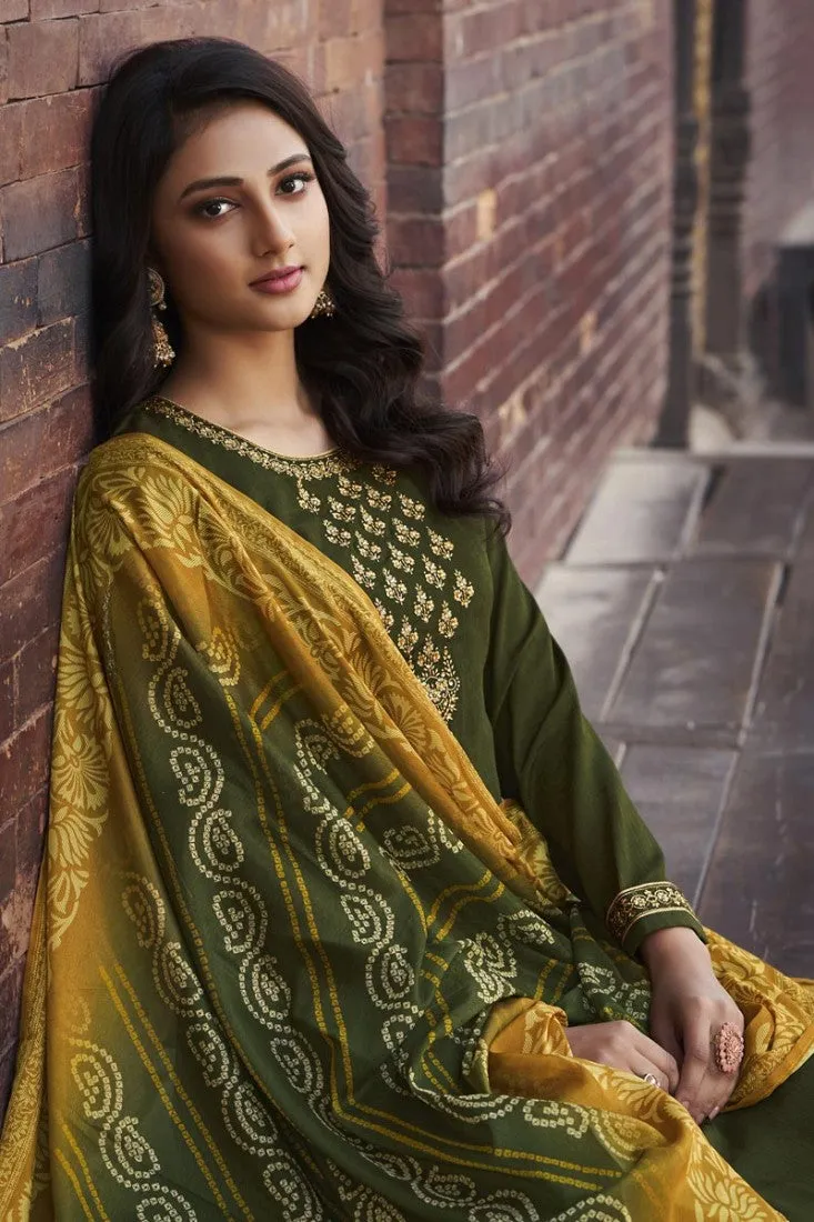 Green Chiffon Embroidered Festive Palazzo Suit