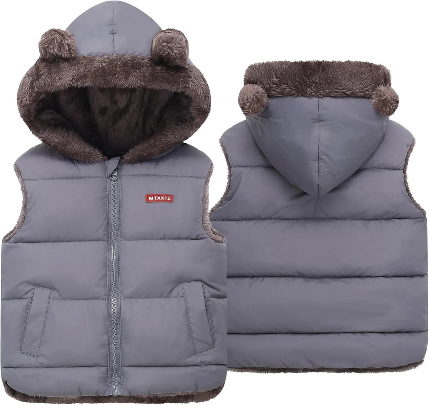 Happy Cherry Toddler Kids Puffer Hooded Vest Down Fleece Lined Jacket Windproof Coat for Winter Fall Spring