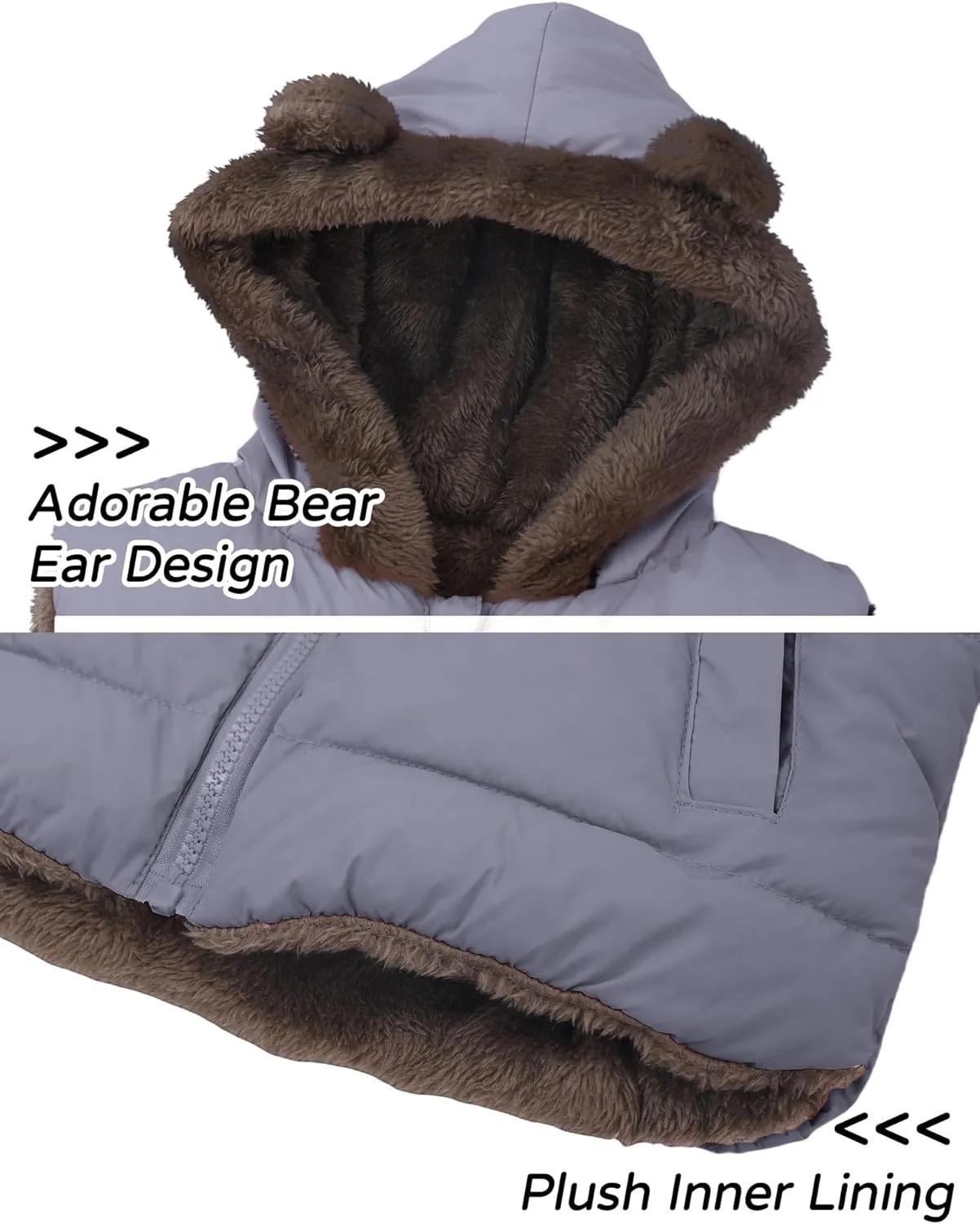 Happy Cherry Toddler Kids Puffer Hooded Vest Down Fleece Lined Jacket Windproof Coat for Winter Fall Spring