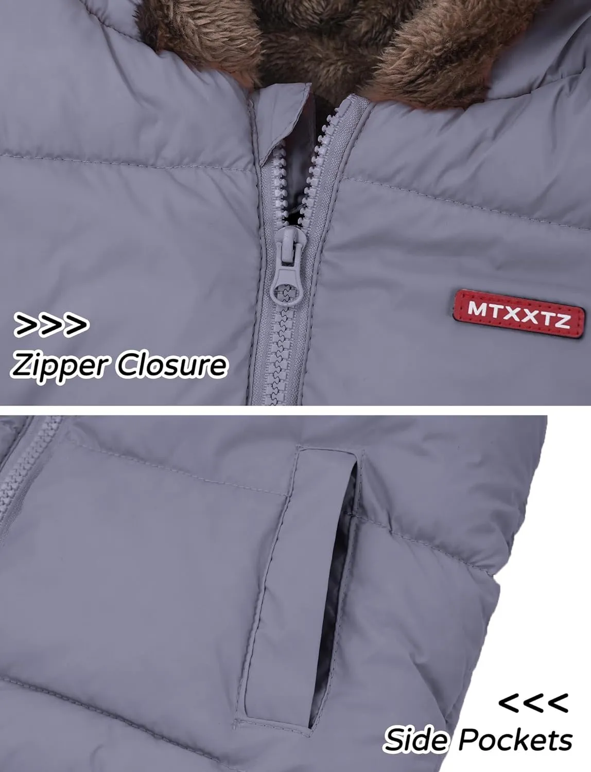 Happy Cherry Toddler Kids Puffer Hooded Vest Down Fleece Lined Jacket Windproof Coat for Winter Fall Spring