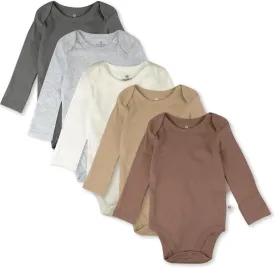 HonestBaby Baby Boys' 5-pack Long Sleeve Bodysuits One-piece 100% Organic Cotton for Infant Baby Boys', Unisex