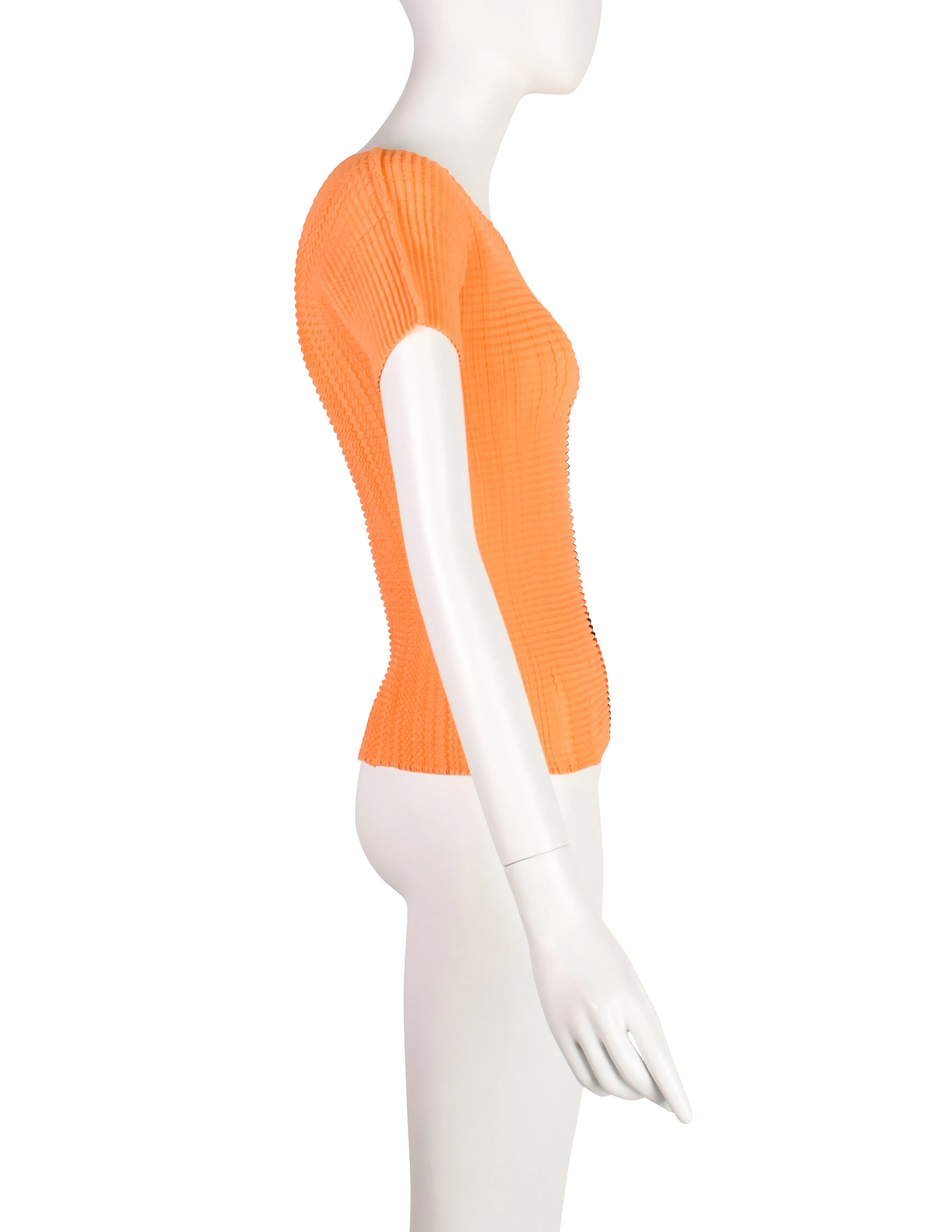 Issey Miyake Vintage Tangerine Geometric Stripe Pleated T-Shirt Top