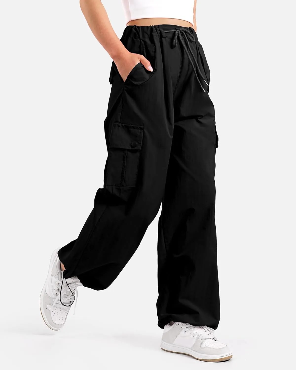 KEREDA Cargo Pants for Girls Parachute Baggy Joggers Pants Kids Clothes with Pockets 6-14Y