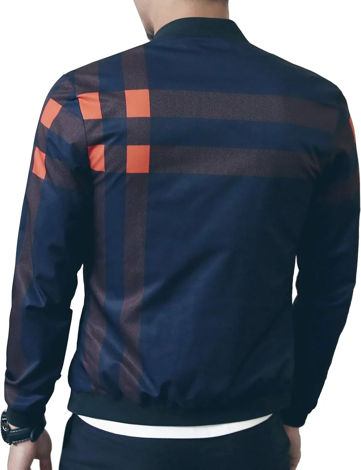 LOGEEYAR Men's Bomber Jacket Casual Lightweight Jacket Color Block Windbreaker Coat with Pocket