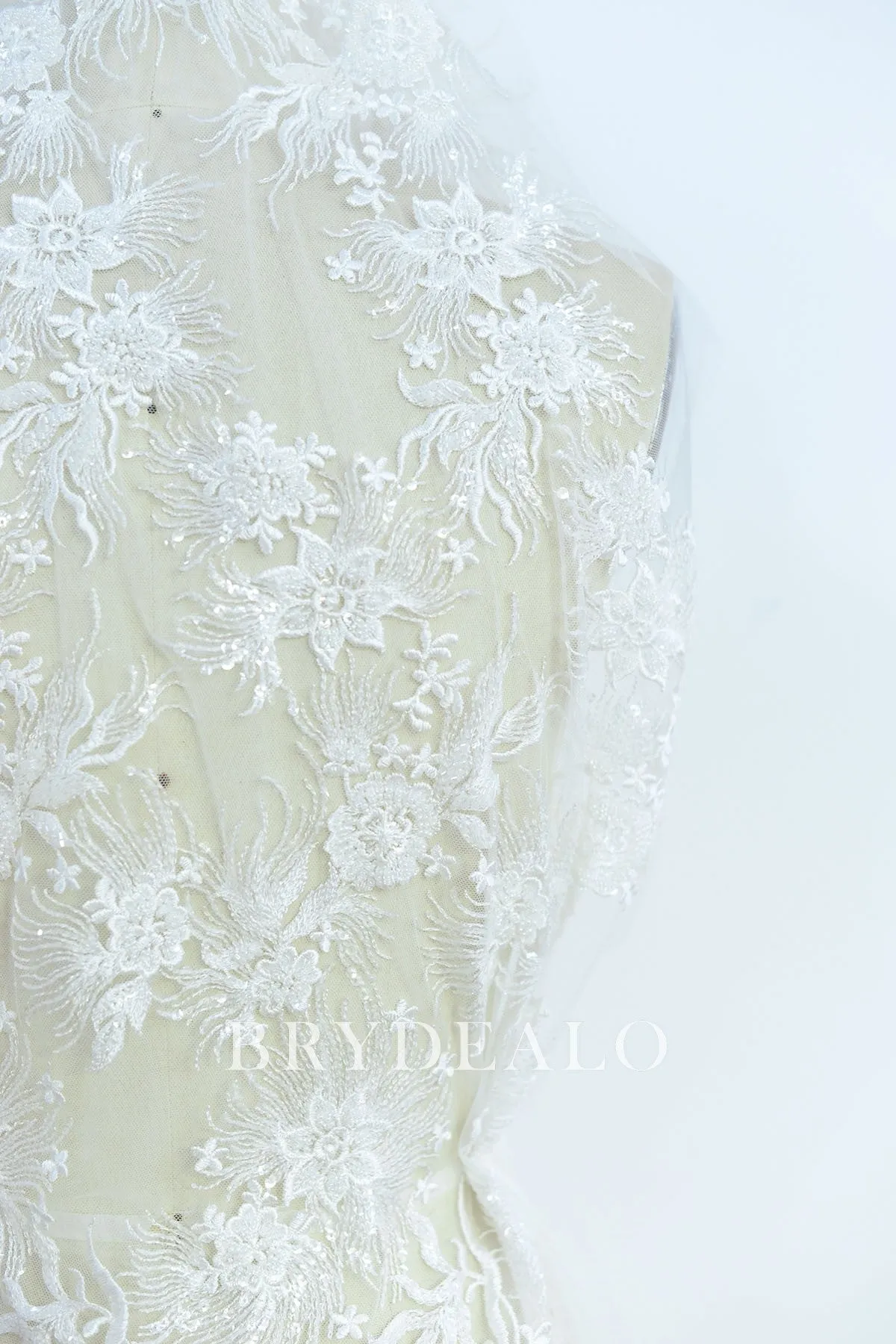 Luxury Beaded Flower Apparel Lace Fabric for Wedding Dresses