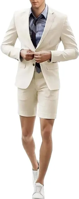 Men's 2 Piece Short Suits Set Blazer Short Pants Slim Fit Casual Mens Summer Suit