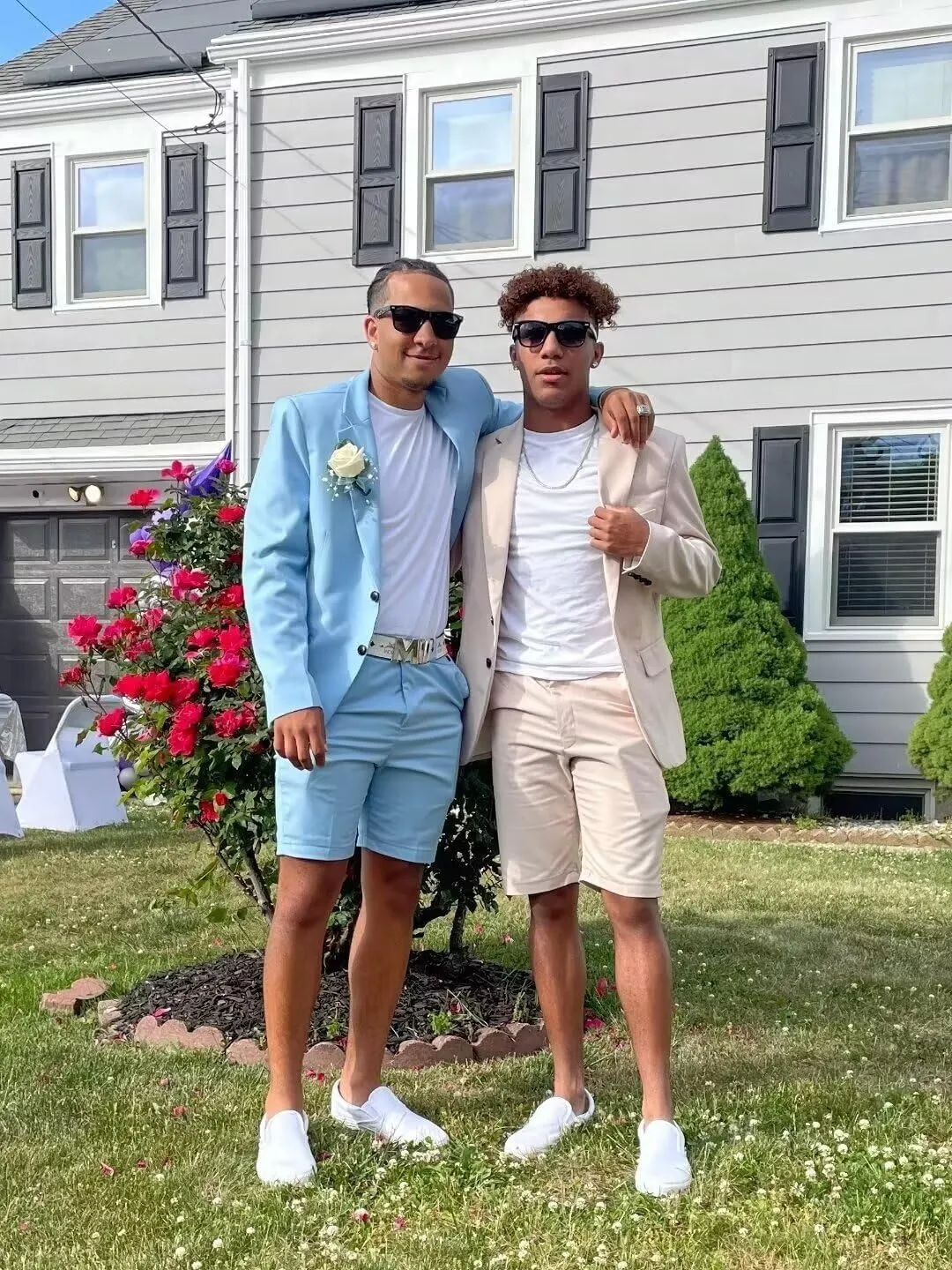 Men's 2 Piece Short Suits Set Blazer Short Pants Slim Fit Casual Mens Summer Suit