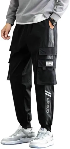 Men's Autumn Winter Fleece Lined Thick Loose Fit Casual Cuffed Hem Cargo Joggers