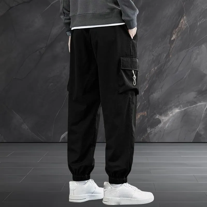 Men's Autumn Winter Fleece Lined Thick Loose Fit Casual Cuffed Hem Cargo Joggers