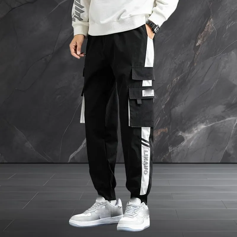Men's Autumn Winter Fleece Lined Thick Loose Fit Casual Cuffed Hem Cargo Joggers
