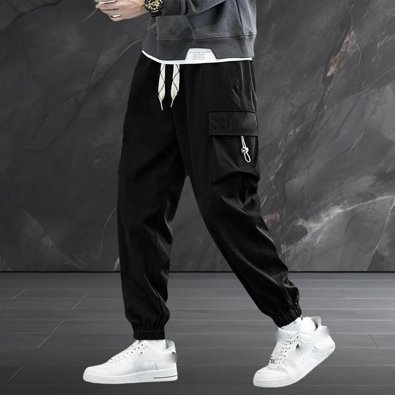 Men's Autumn Winter Fleece Lined Thick Loose Fit Casual Cuffed Hem Cargo Joggers