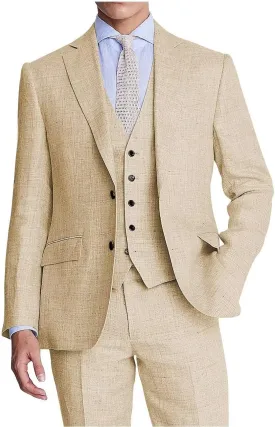Men's Linen Suit 3 Piece Suits Slim Fit Beach Wedding Summer Casual Groomsmen Blazer Pants and Vest Tuxedo Set