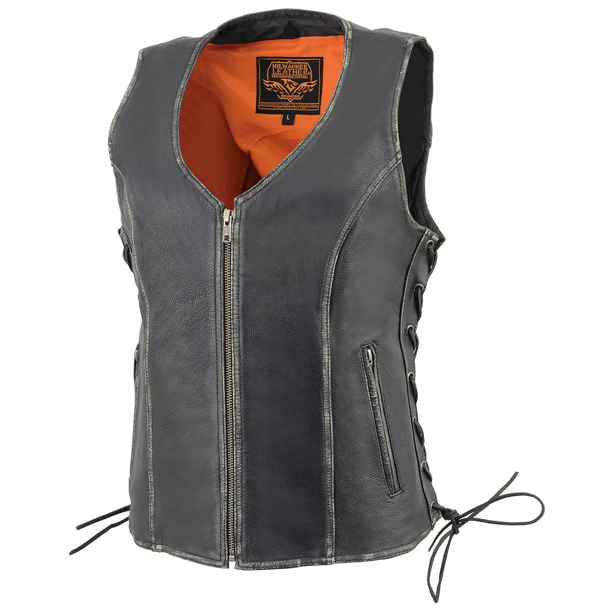 Milwaukee Leather MLL4517 Women's Black Leather Vest with Front Zipper