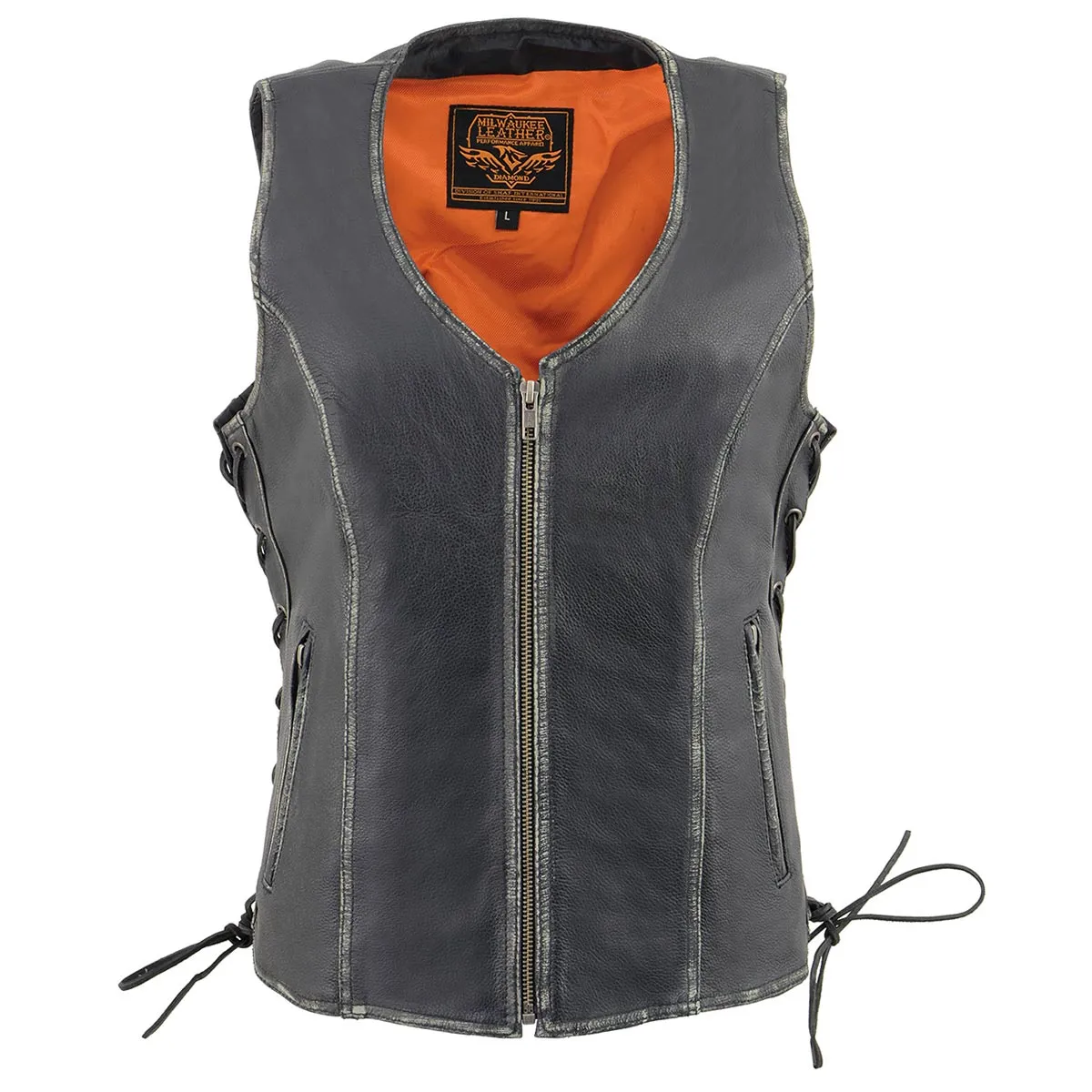 Milwaukee Leather MLL4517 Women's Black Leather Vest with Front Zipper