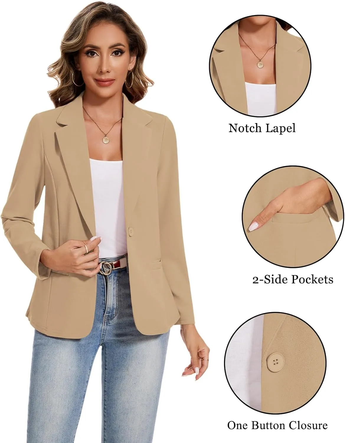 MINTLIMIT Blazers for Women Long Sleeve Button Front Blazer Lapel Business Casual Work Office Suit Jackets with Pockets