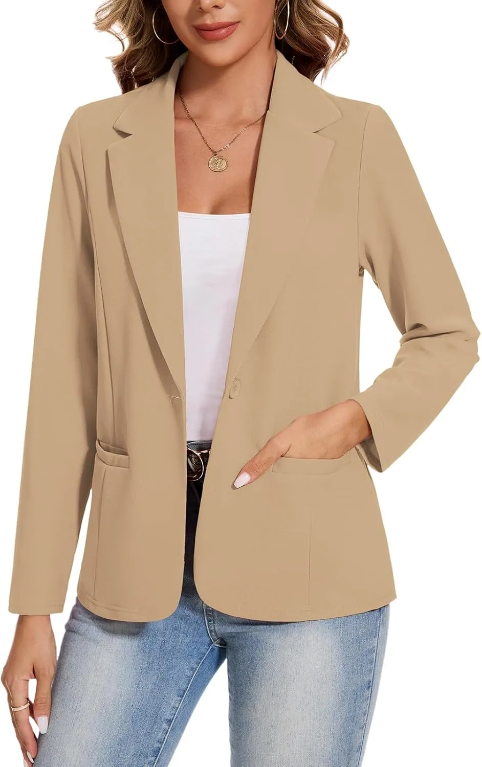 MINTLIMIT Blazers for Women Long Sleeve Button Front Blazer Lapel Business Casual Work Office Suit Jackets with Pockets